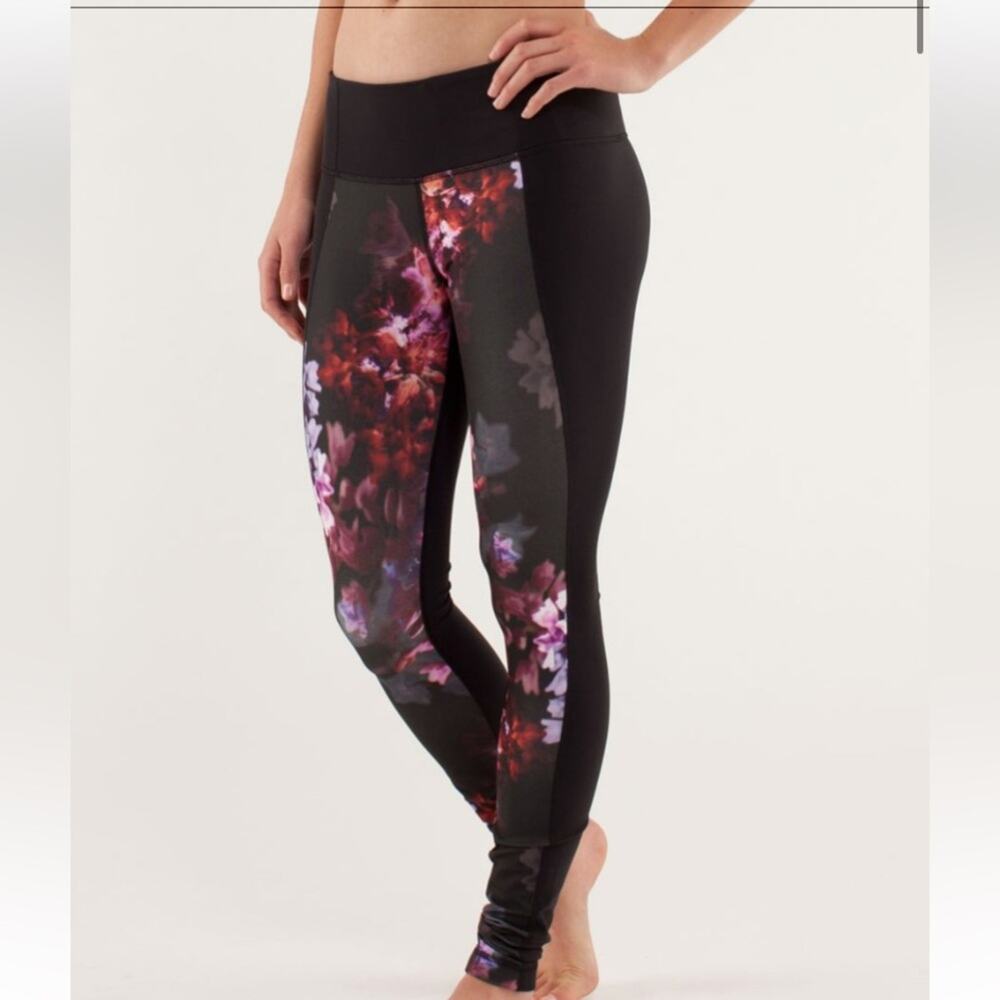 Lululemon women's size 6 wunder under color block leggings pants spring black mu